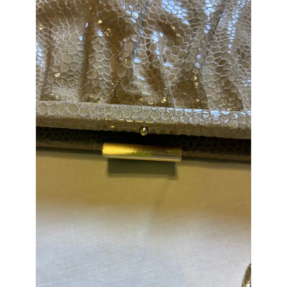 Y2K HOBO The Original Leather Frame Clutch Taupe Snakeskin Embossed Evening Bag